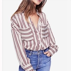 Free People Mad About You Stripe Button Down Blouse